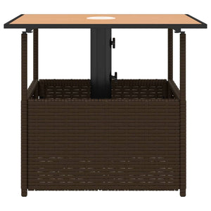 Poly Rattan Gartentisch Braun mit Schirmloch