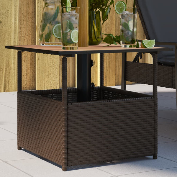 Poly Rattan Gartentisch Braun mit Schirmloch
