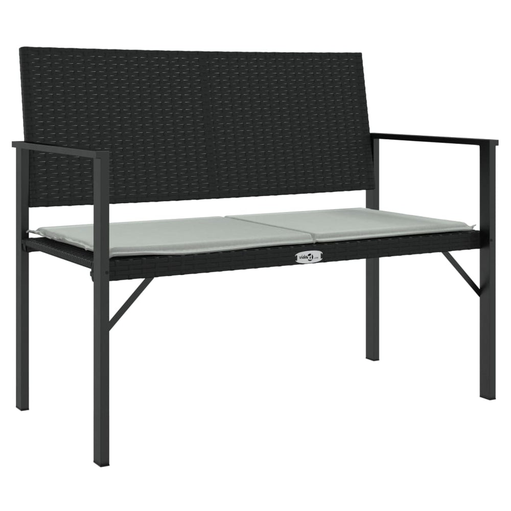 Gartenbank 2-Sitzer Schwarz Poly Rattan mit Kissen