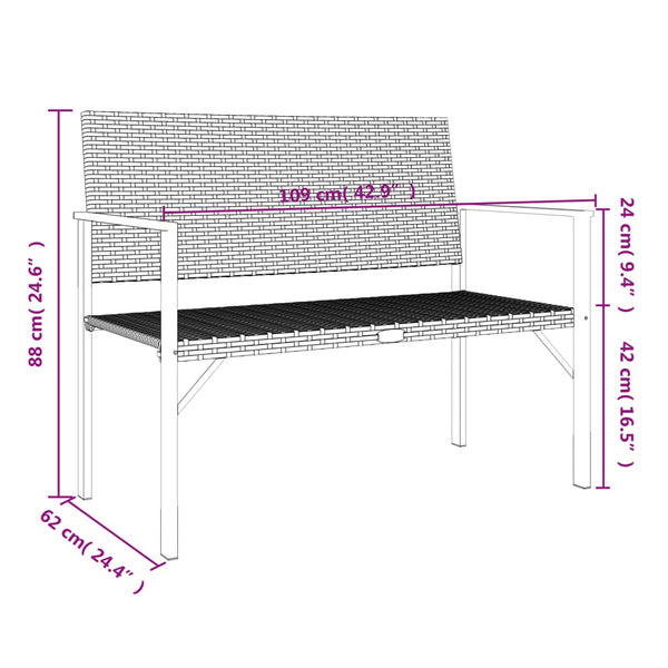 Gartenbank 2-Sitzer Poly Rattan Schwarz