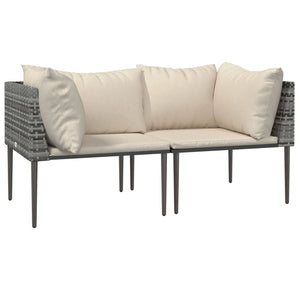3-tlg. Garten-Lounge-Set mit Kissen Grau Poly Rattan