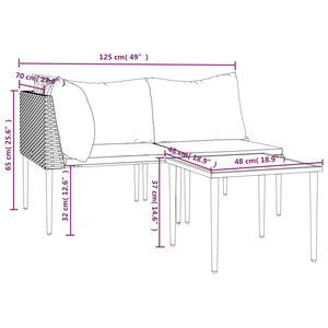 3-tlg. Garten-Lounge-Set mit Kissen Grau Poly Rattan