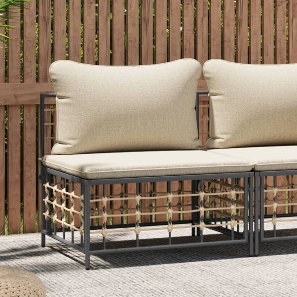 vidaXL Garden Center Sofa with Beige Cushions Poly Rattan