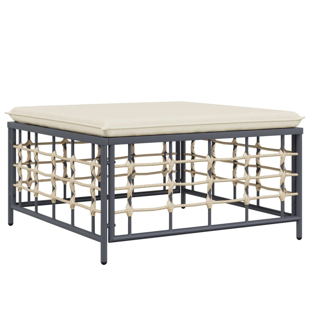 Gartenhocker Poly Rattan mit Beige Kissen