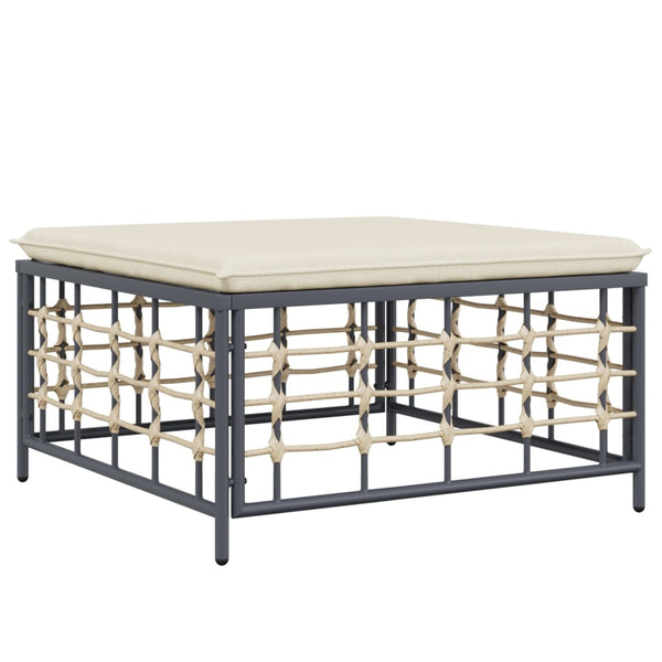 Gartenhocker Poly Rattan mit Beige Kissen