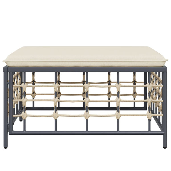 Gartenhocker Poly Rattan mit Beige Kissen