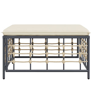 Gartenhocker Poly Rattan mit Beige Kissen
