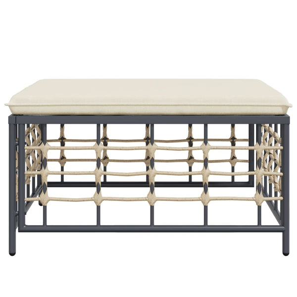 Gartenhocker Poly Rattan mit Beige Kissen