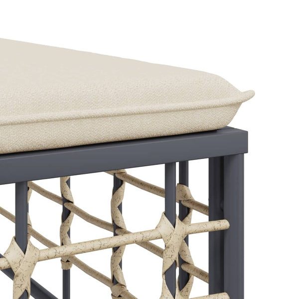 Gartenhocker Poly Rattan mit Beige Kissen