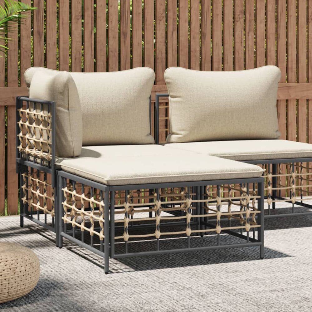 Gartenhocker Poly Rattan mit Beige Kissen