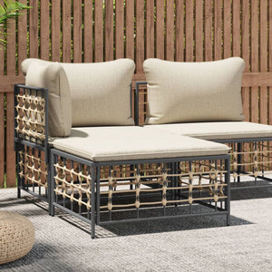 Gartenhocker Poly Rattan mit Beige Kissen