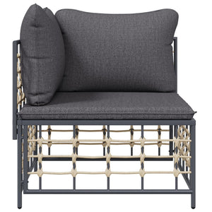 vidaXL Garden Corner Sofa with Dark Gray Cushions Poly Rattan