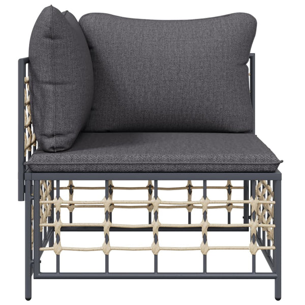 vidaXL Garden Corner Sofa with Dark Gray Cushions Poly Rattan