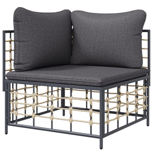vidaXL Garden Corner Sofa with Dark Gray Cushions Poly Rattan