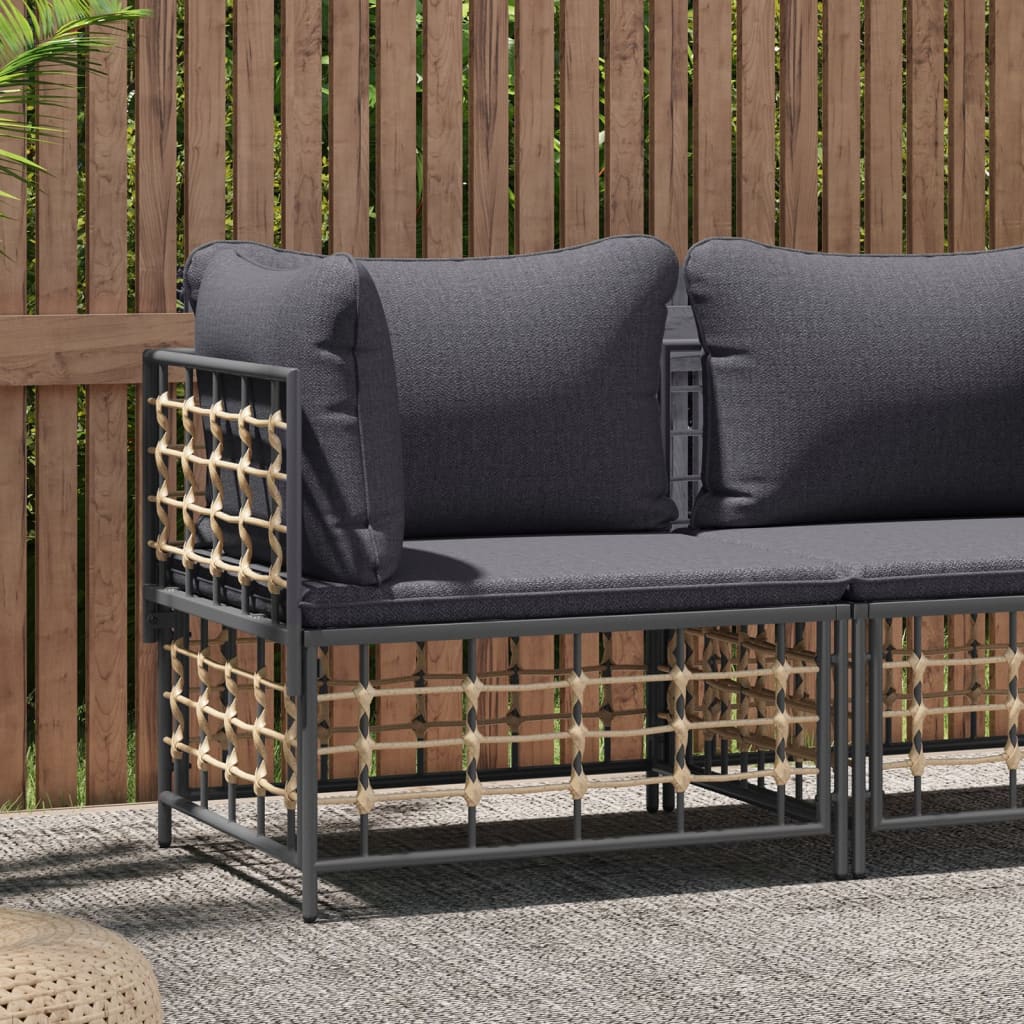 vidaXL Garden Corner Sofa with Dark Gray Cushions Poly Rattan