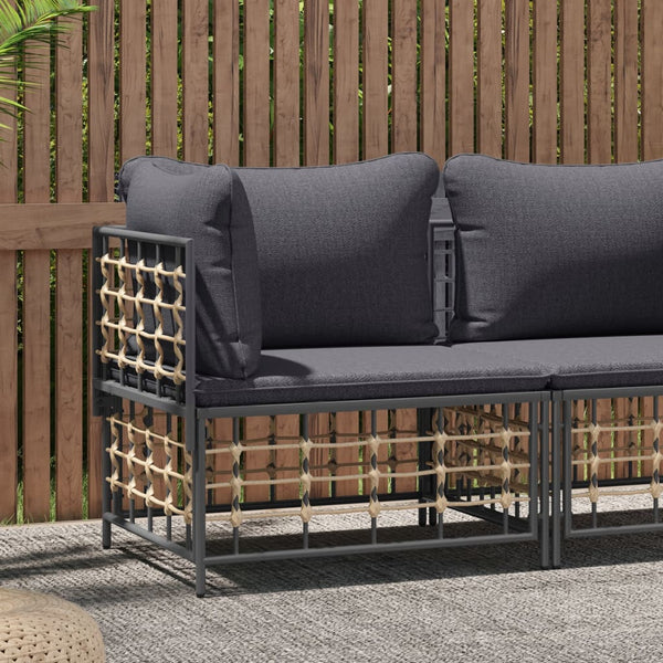 vidaXL Garden Corner Sofa with Dark Gray Cushions Poly Rattan