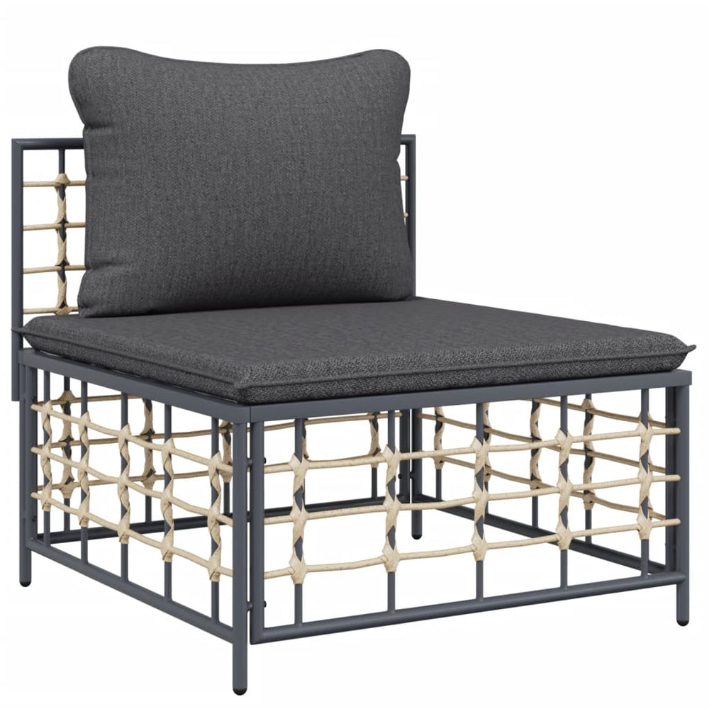 vidaXL Garden Middle Sofa with Dark Grey Cushions Poly Rattan