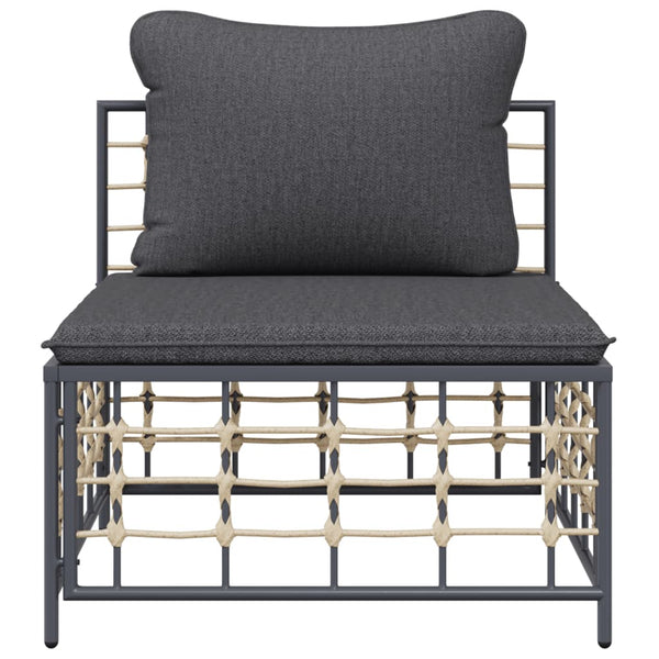 vidaXL Canapé central de jardin avec coussins gris foncé en résine tressée