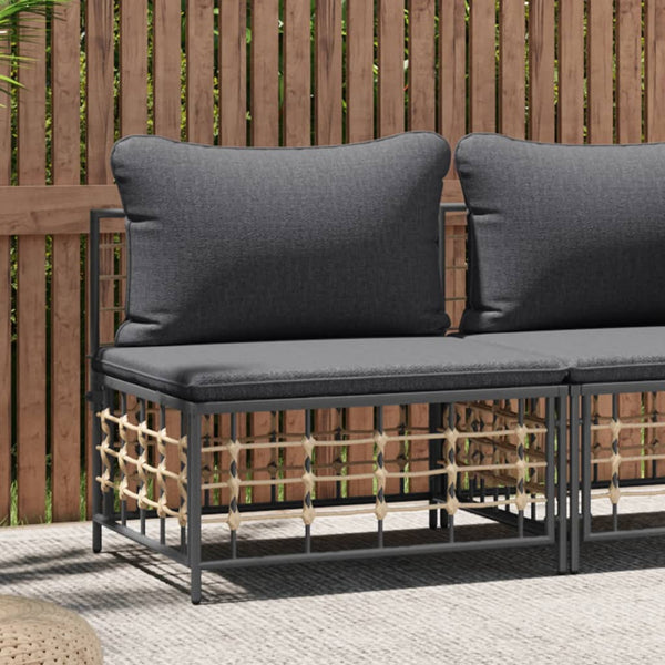 vidaXL Canapé central de jardin avec coussins gris foncé en résine tressée