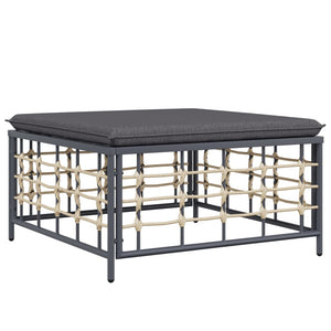 Gartenhocker Dunkelgrau Poly Rattan mit Kissen