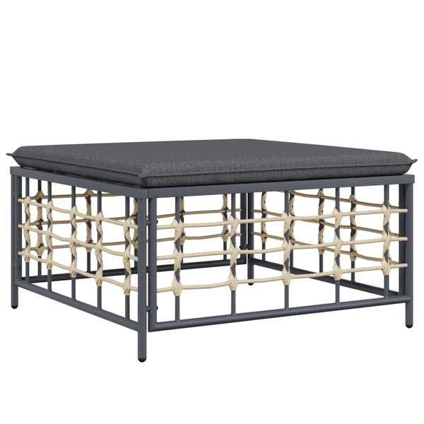 Gartenhocker Dunkelgrau Poly Rattan mit Kissen