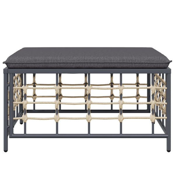 Gartenhocker Dunkelgrau Poly Rattan mit Kissen