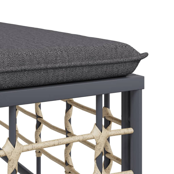 Gartenhocker Dunkelgrau Poly Rattan mit Kissen