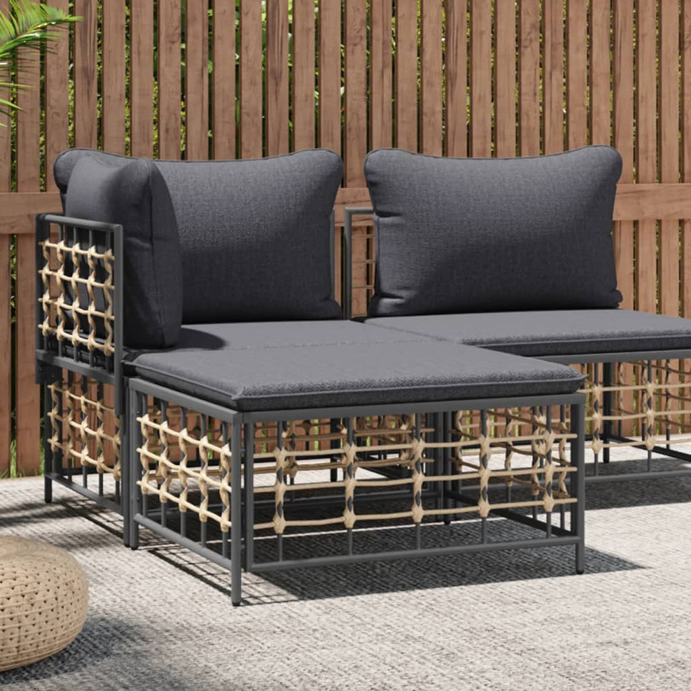 Gartenhocker Dunkelgrau Poly Rattan mit Kissen