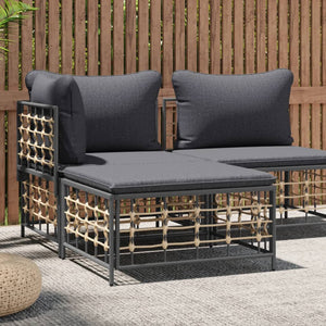 Gartenhocker Dunkelgrau Poly Rattan mit Kissen