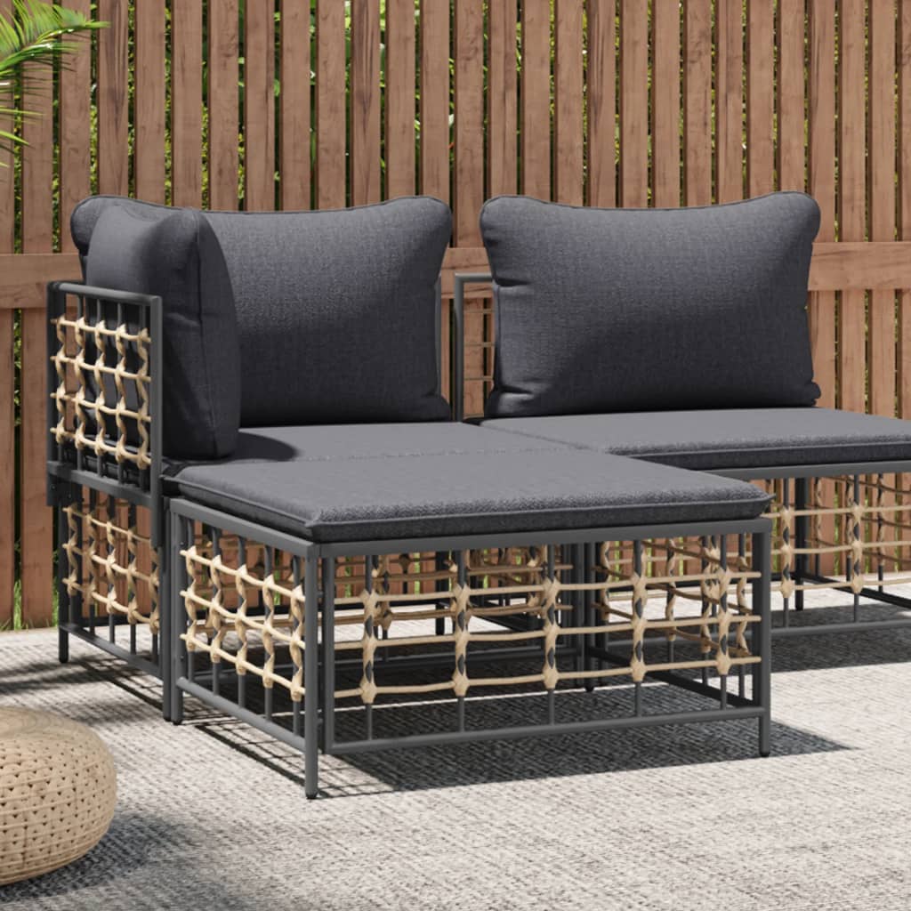Gartenhocker Dunkelgrau Poly Rattan mit Kissen