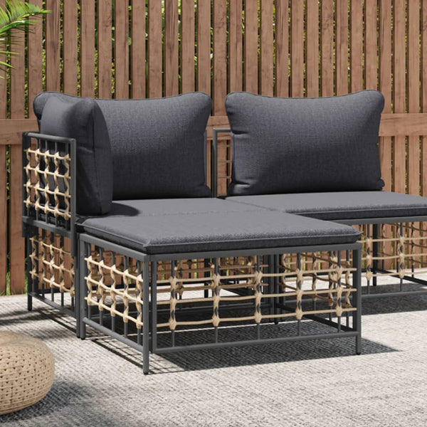 Gartenhocker Dunkelgrau Poly Rattan mit Kissen