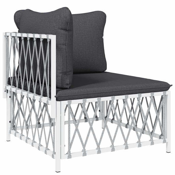 vidaXL Canapé d'angle de jardin avec coussins Tissu Blanc
