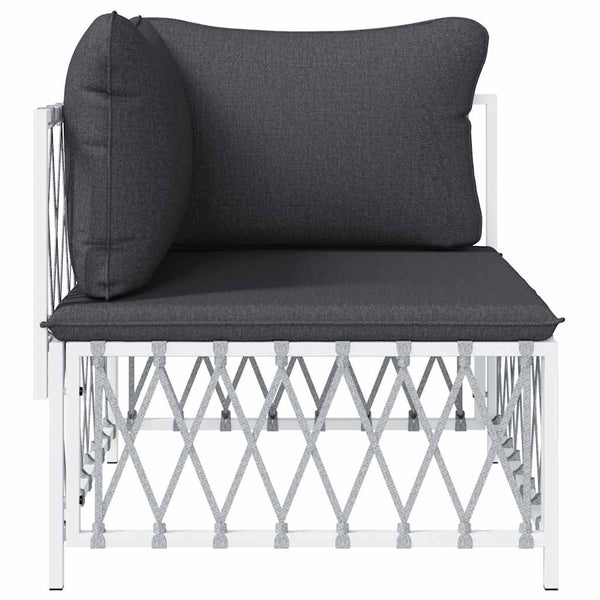 vidaXL Canapé d'angle de jardin avec coussins Tissu Blanc