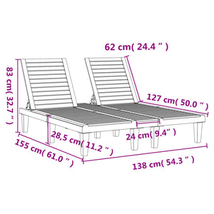 vidaXL Double chaise longue noire 155x138x83 cm polypropylène