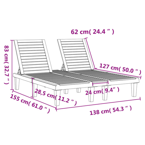 vidaXL Double chaise longue noire 155x138x83 cm polypropylène