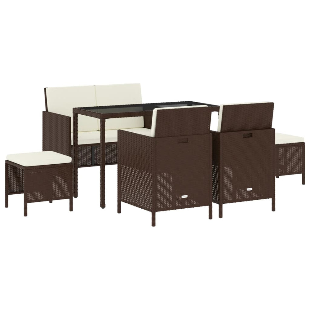 6-tlg. Garten Essgruppe Braun Poly Rattan