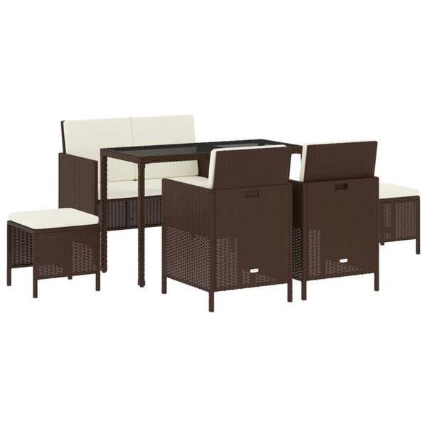 6-tlg. Garten Essgruppe Braun Poly Rattan