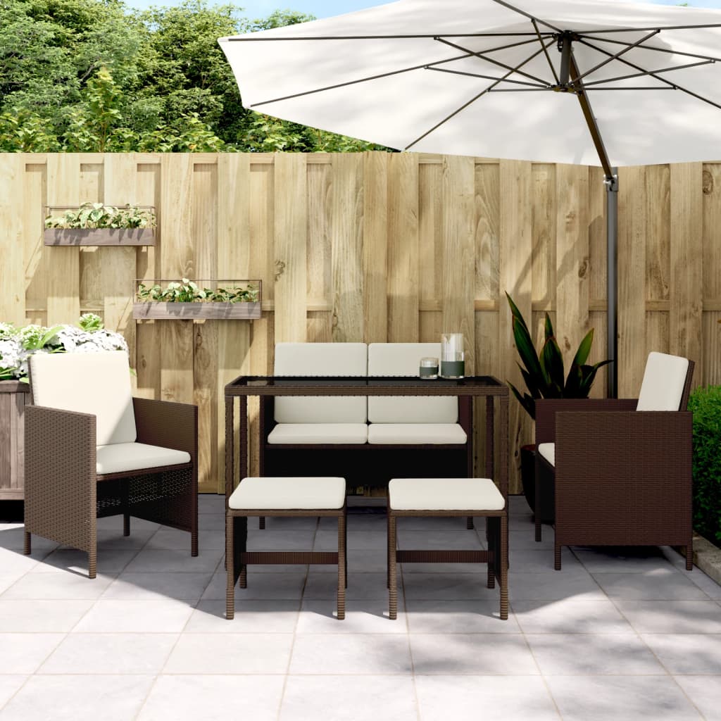 6-tlg. Garten Essgruppe Braun Poly Rattan