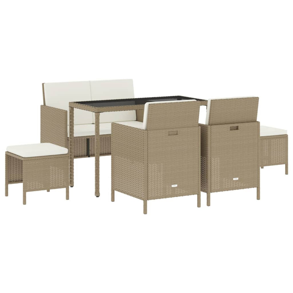 6-tlg. Garten Essgruppe Beige Poly Rattan
