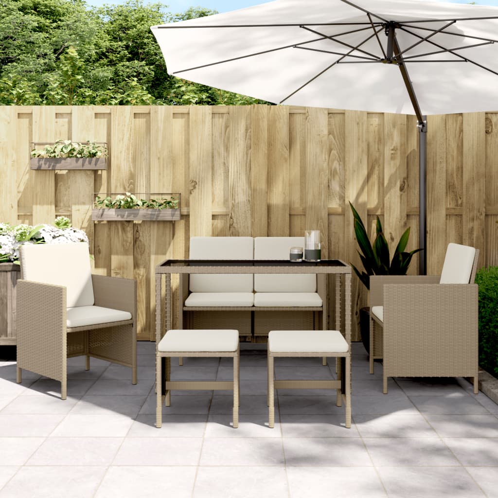 6-tlg. Garten Essgruppe Beige Poly Rattan