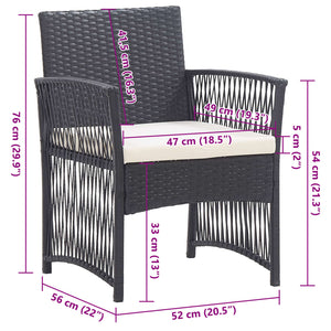 Gartensessel 2er Set mit Kissen, Schwarz
