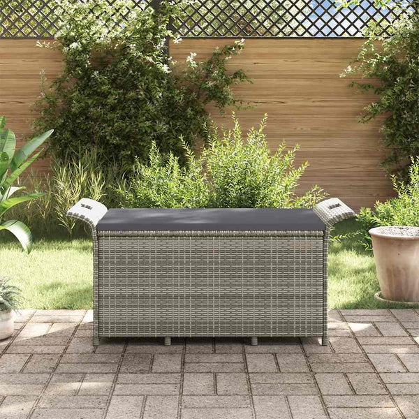 Gartenbank Grau mit Kissen 116cm Poly Rattan