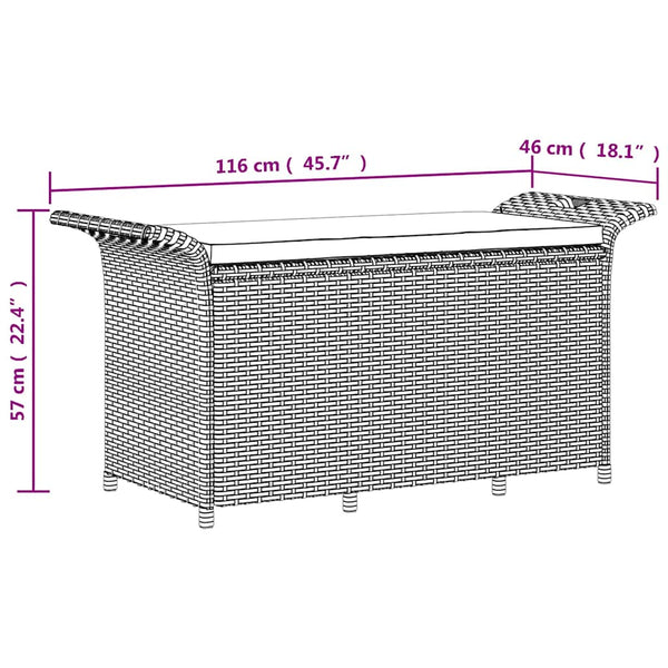 Gartenbank Grau mit Kissen 116cm Poly Rattan