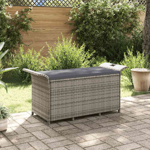 Gartenbank Grau mit Kissen 116cm Poly Rattan