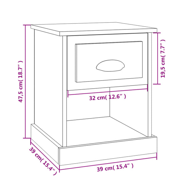 Weißer Nachttisch mit Schublade, 39 cm