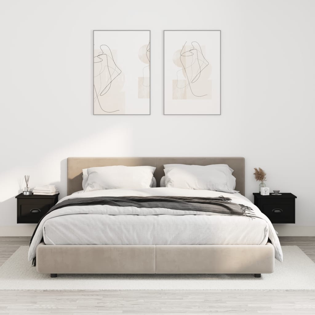 Wand Nachttische Schwarz, 2er-Set