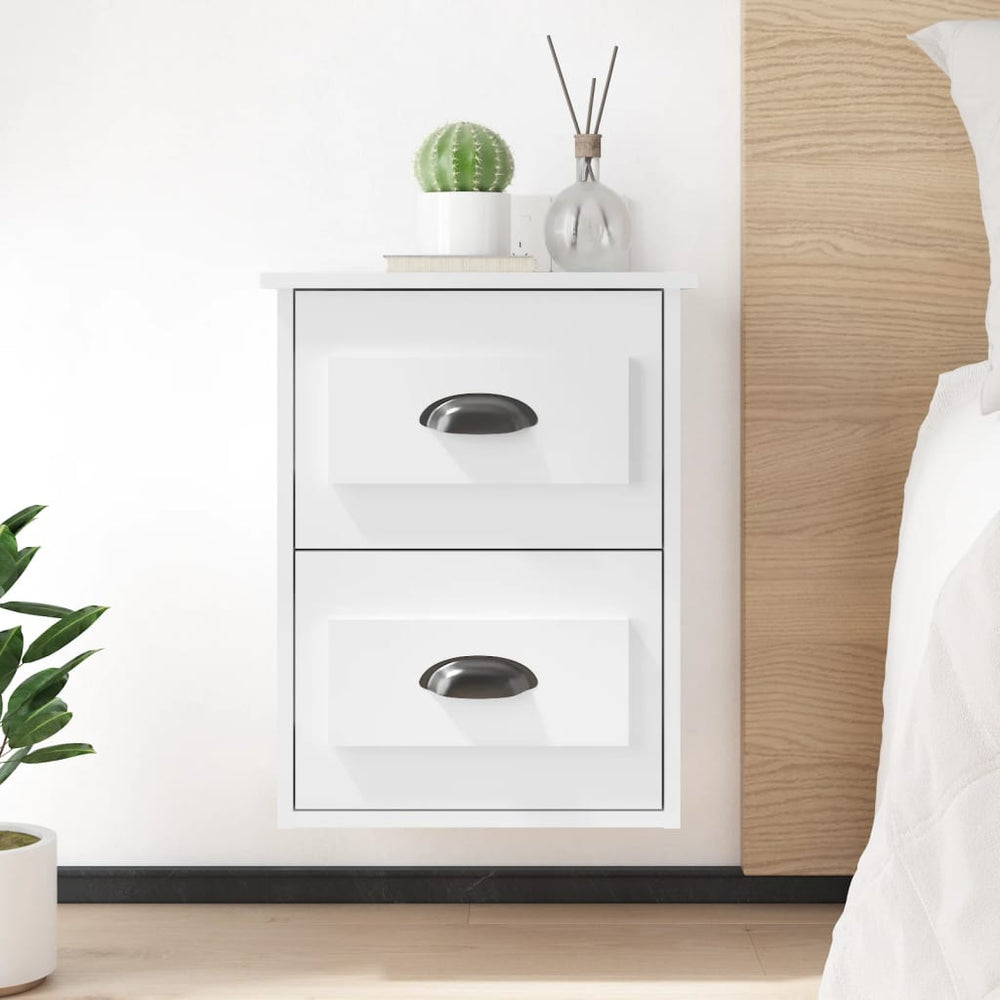 vidaXL Wall-Mounted Nightstand High Gloss White 41.5x36x53 cm