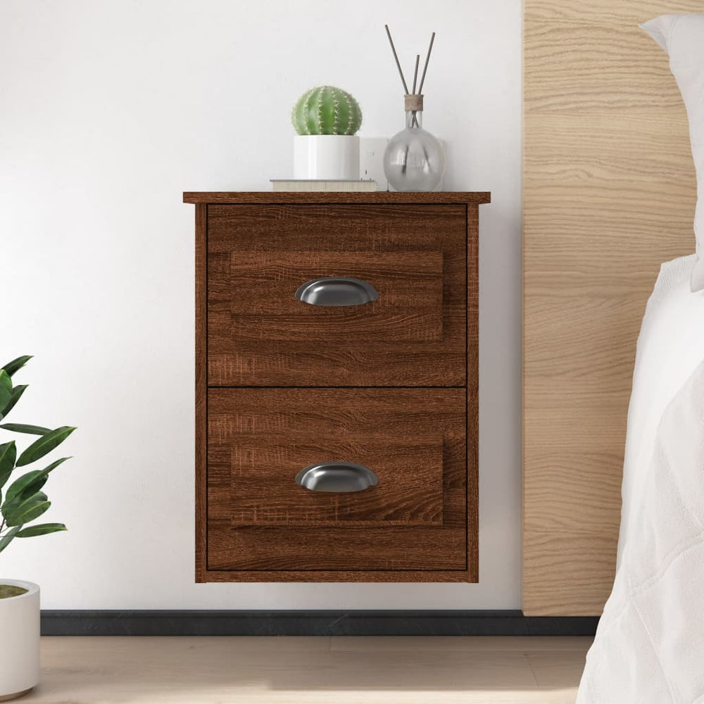 vidaXL Wall-Mounted Nightstand Brown Oak Look 41.5x36x53 cm