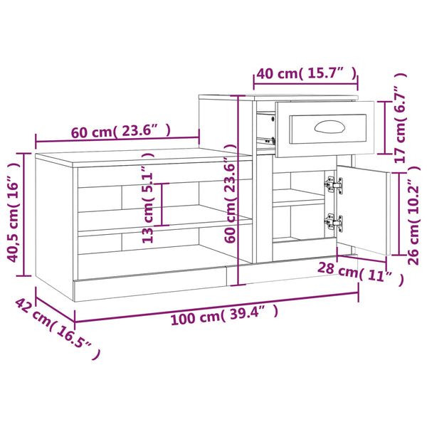 Schuhschrank Schwarz 100x42x60 cm