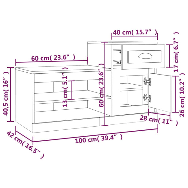 Grauer Schuhschrank Sonoma, 100 cm